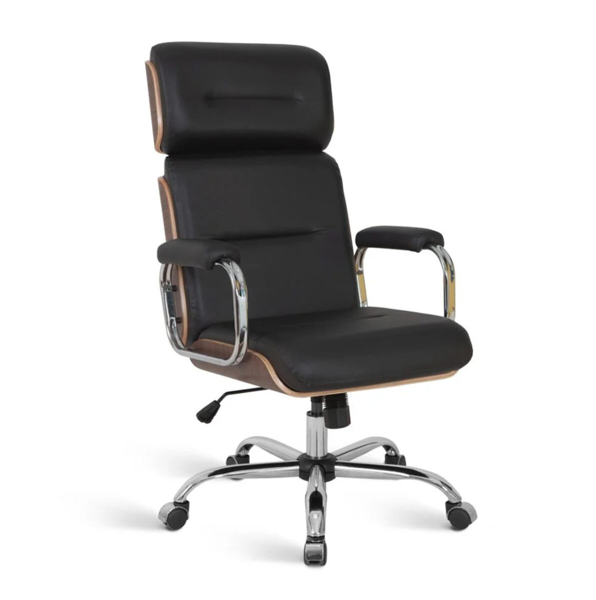 Cadeira Quebec Presidente, com bracos cromado, base cromada, mecanismo relax